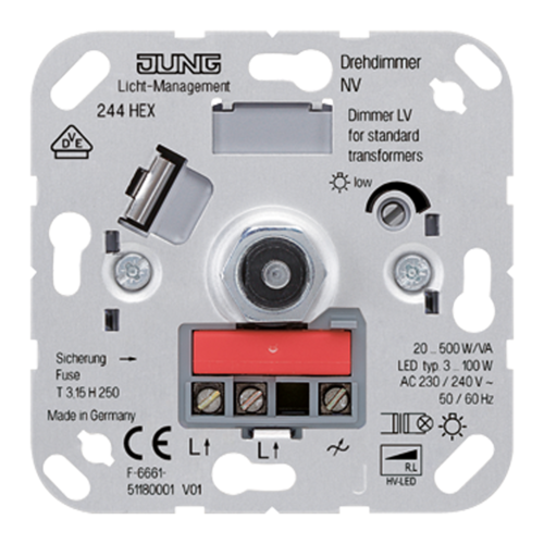 Механизм поворотно-нажимного светорегулятора-переключателя JUNG, 500 Вт